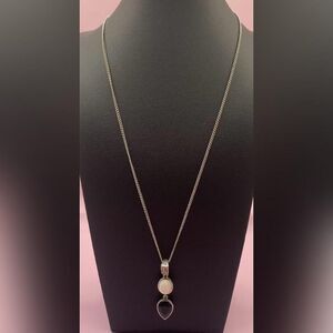 Lia Sophia Pendant Necklace Womens Silver Tone Mother of Pearl Black Teardrop